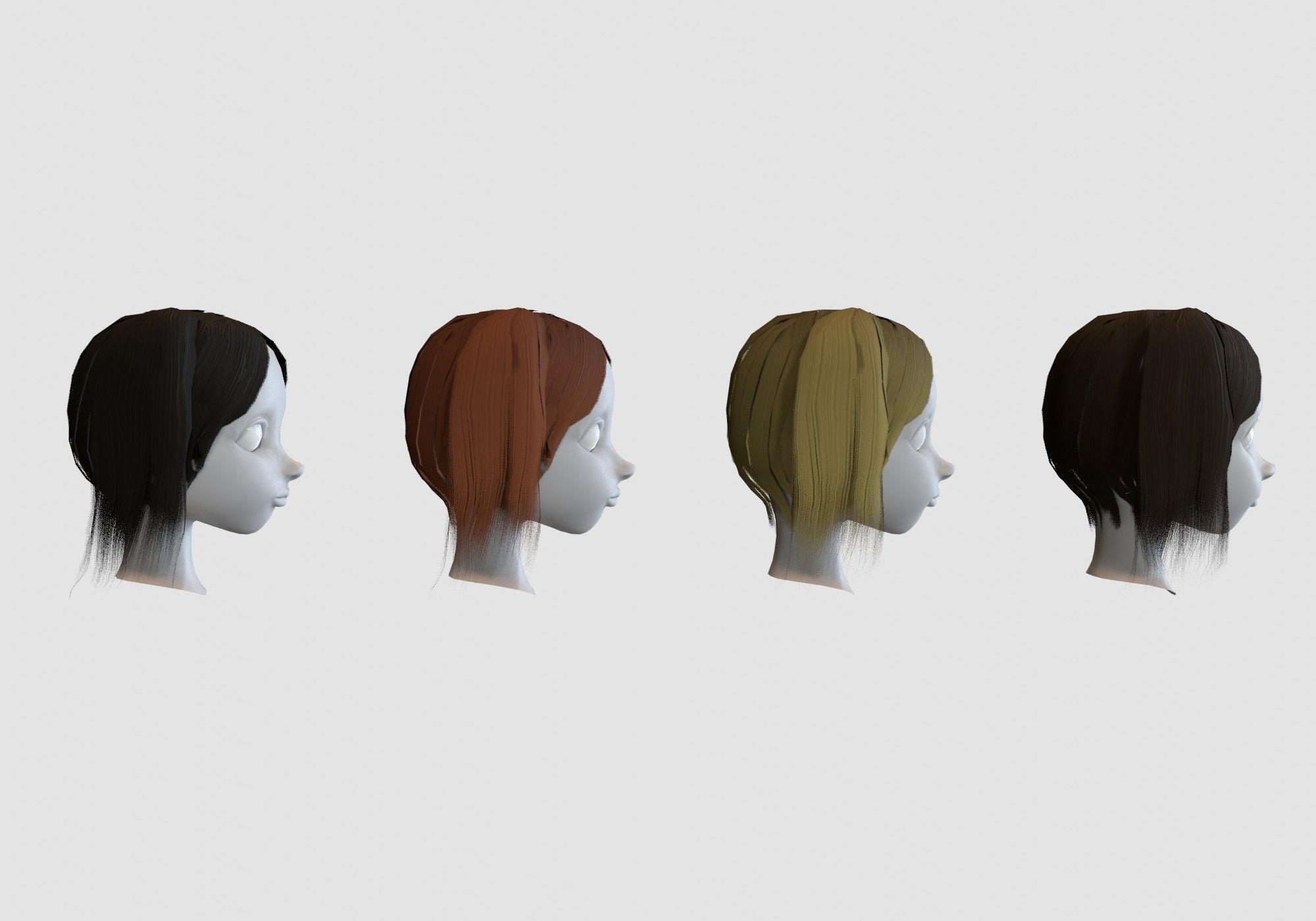 hairstyle in 4 colors Low-poly 3D model_2