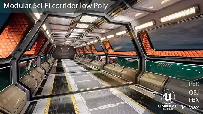 Modular Sci-Fi corridor vol 1 PBR Low-poly 3D model