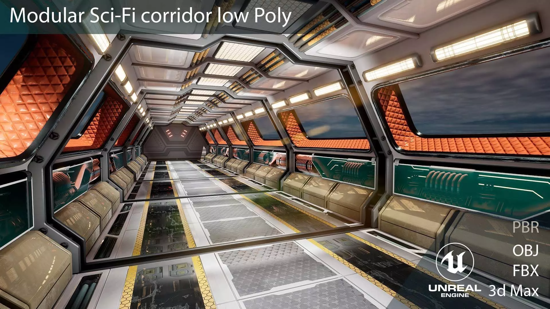 Modular Sci-Fi corridor vol 1 PBR Low-poly 3D model_0