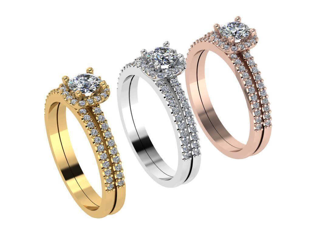 Ring159 engagement ring set gold 3D print model_4