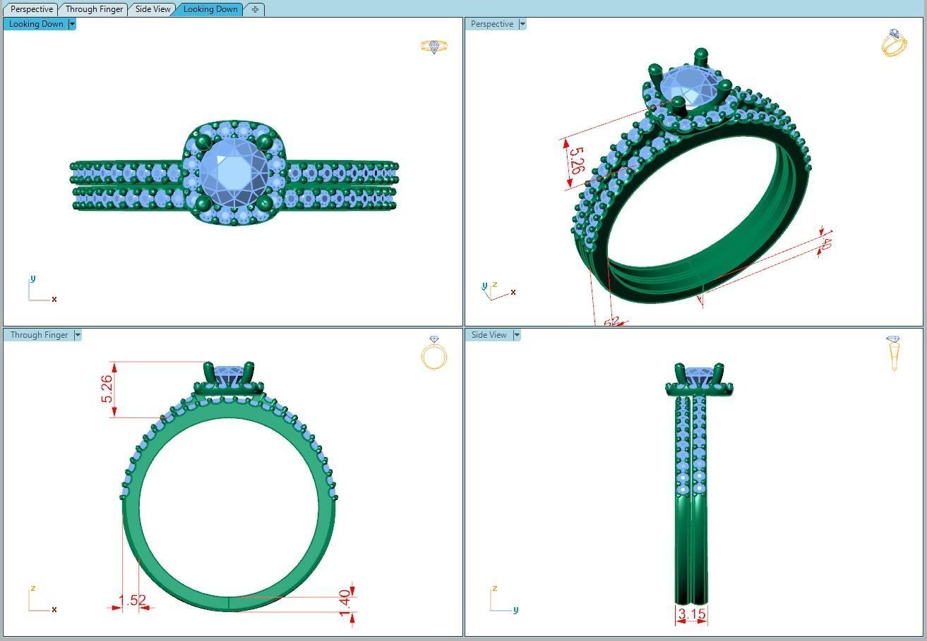 Ring159 engagement ring set gold 3D print model_5