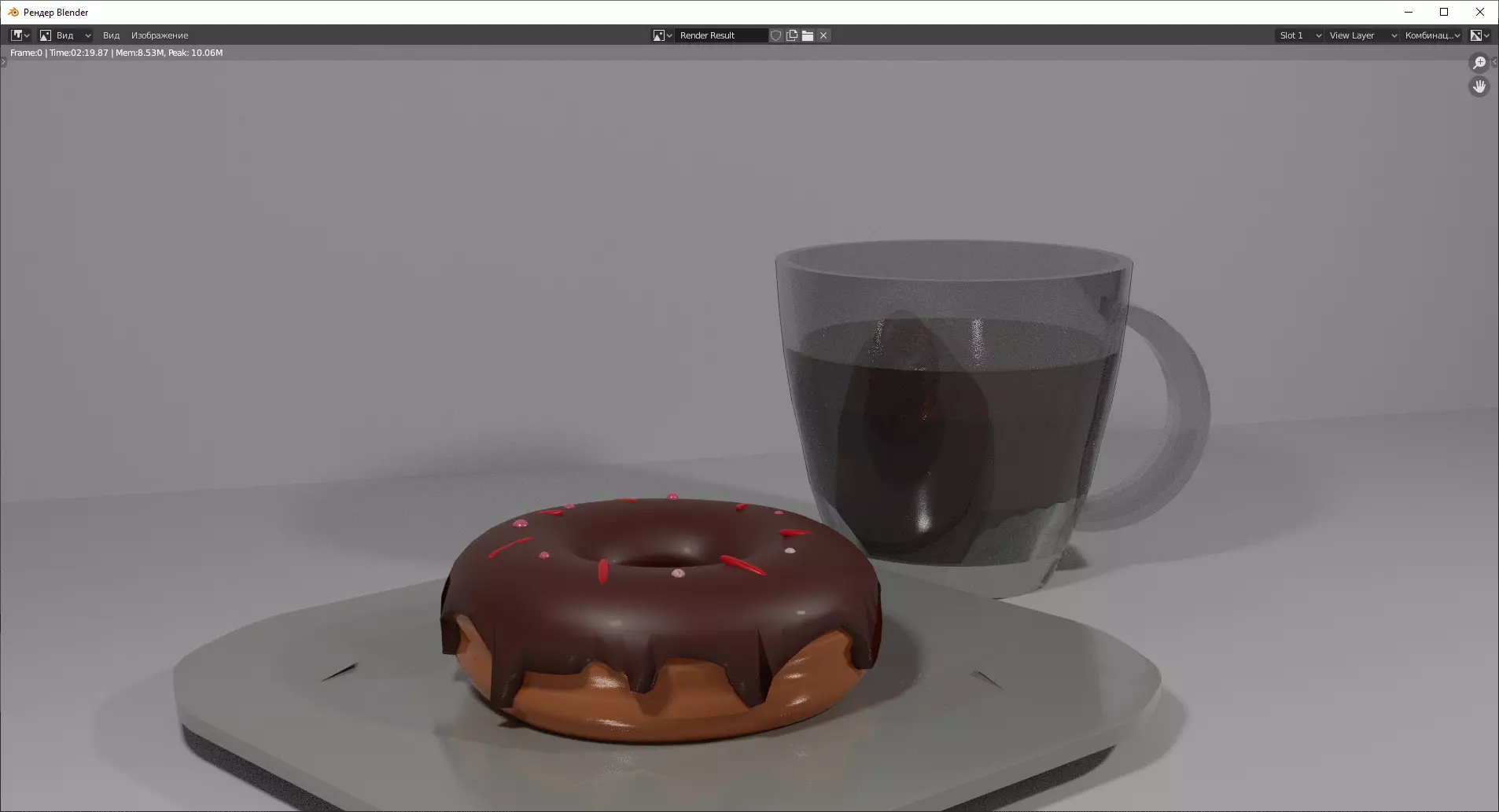 Coffee donut on plate with cup of Free 3D model