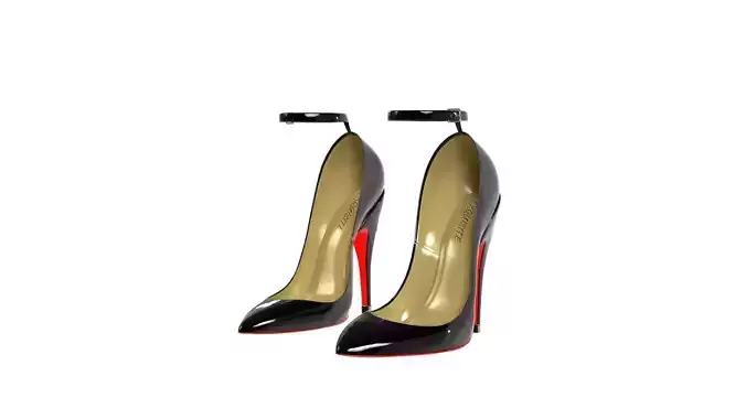Black Female High Heel Court Shoes 3D Model - Low Poly