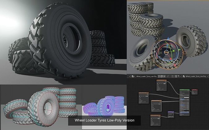 Wheel Loader Tyres High and Low-Poly Version 3D Model Collection