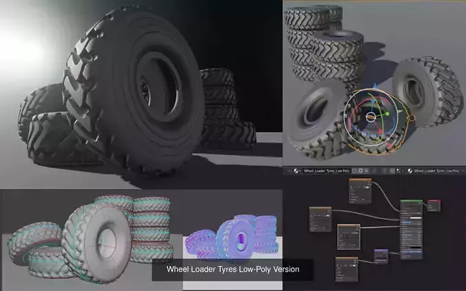Wheel Loader Tyres High and Low-Poly Version