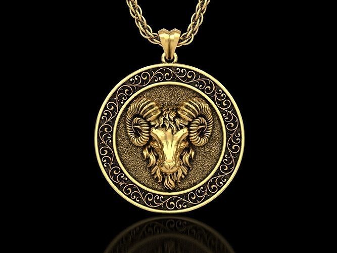 The Aries Zodiac Sign Ram Medallion Pendant V2 3D print model