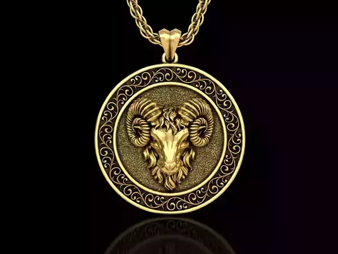 The Aries Zodiac Sign Ram Medallion Pendant V2