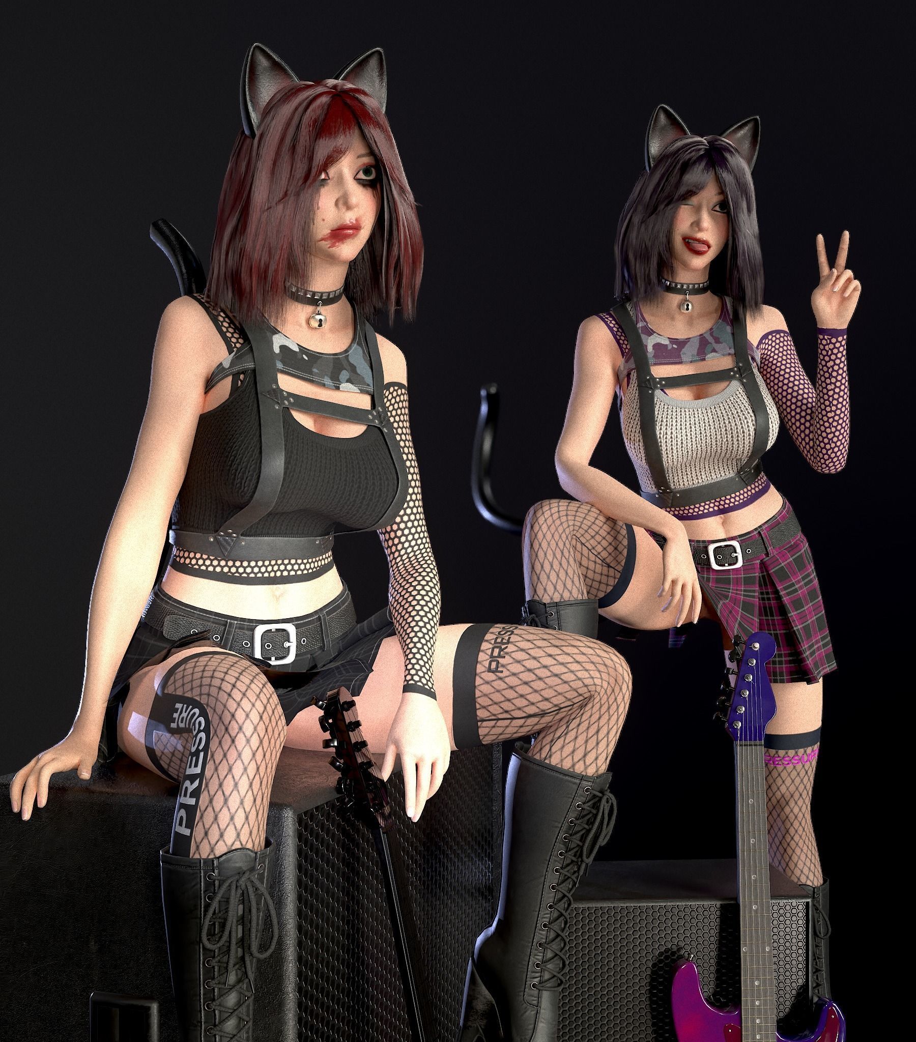 Rock Cat Girl  Low-poly 3D model_45