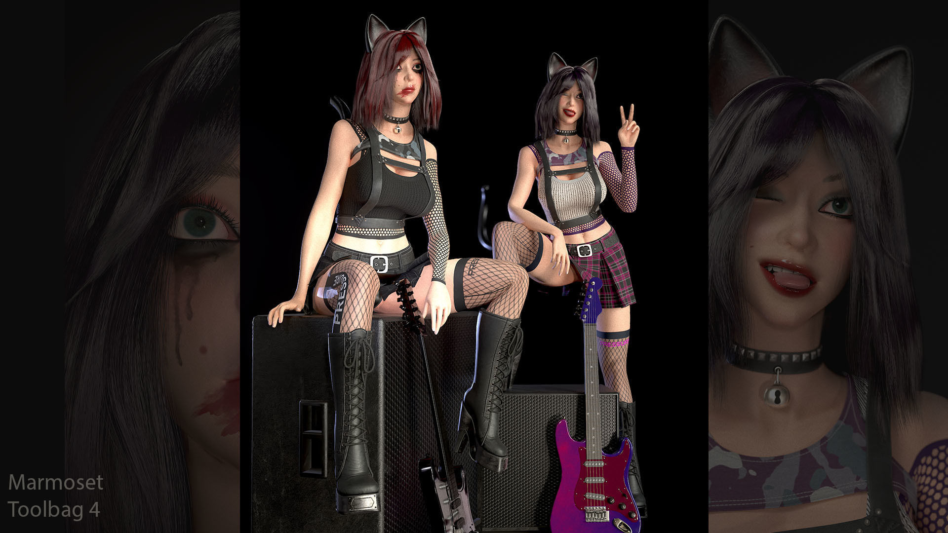 Rock Cat Girl  Low-poly 3D model_43