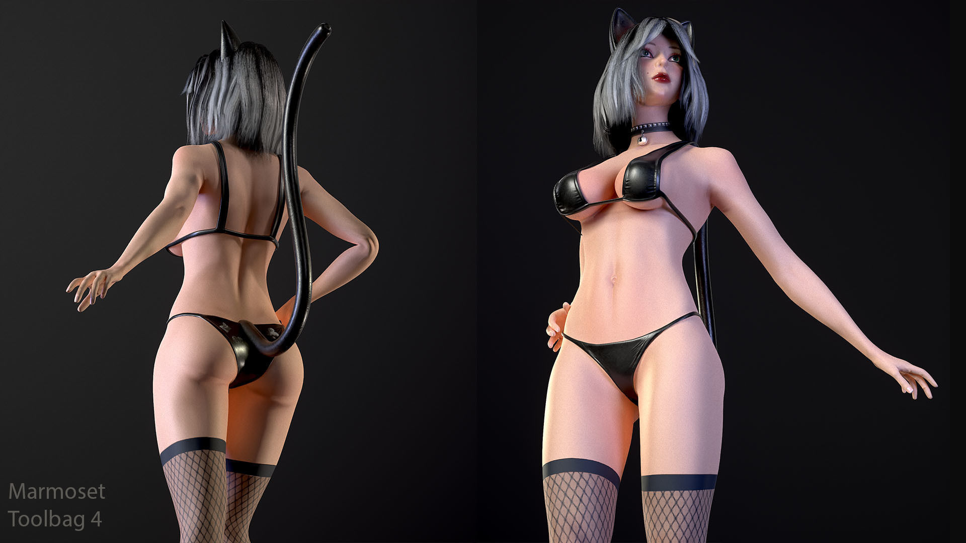 Rock Cat Girl  Low-poly 3D model_4