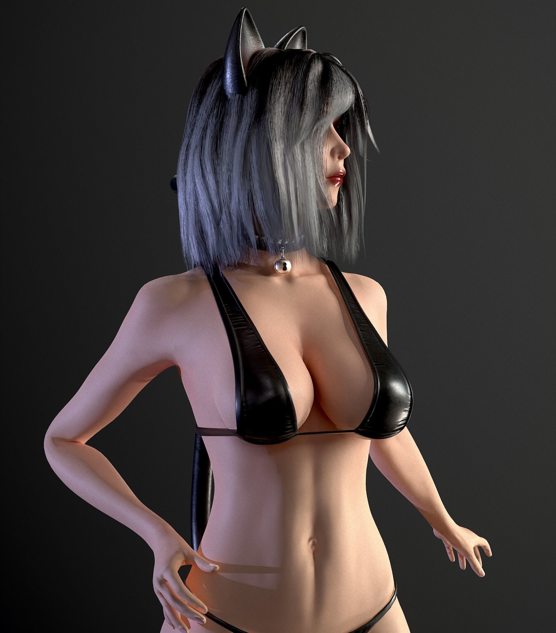 Rock Cat Girl  Low-poly 3D model_34