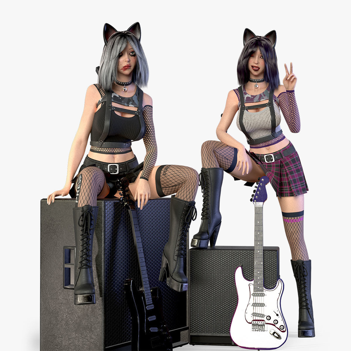 Rock Cat Girl  Low-poly 3D model_3