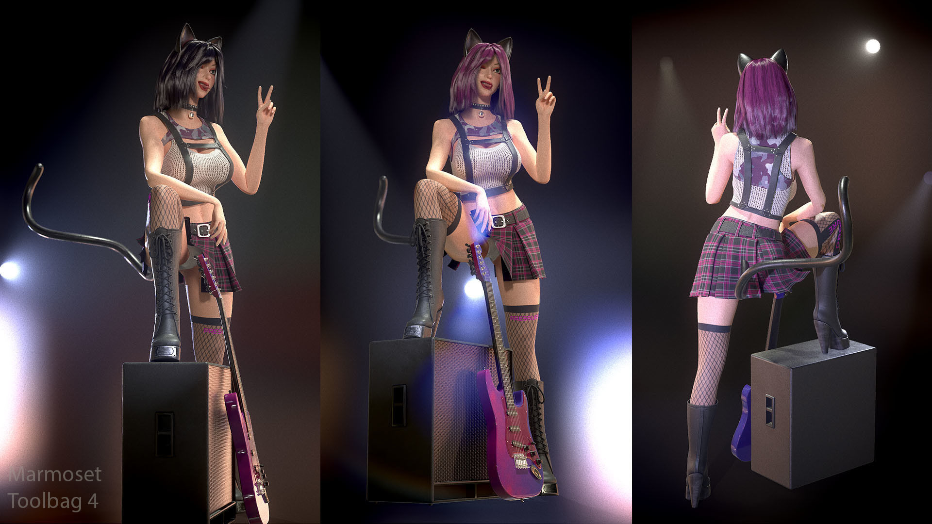 Rock Cat Girl  Low-poly 3D model_15