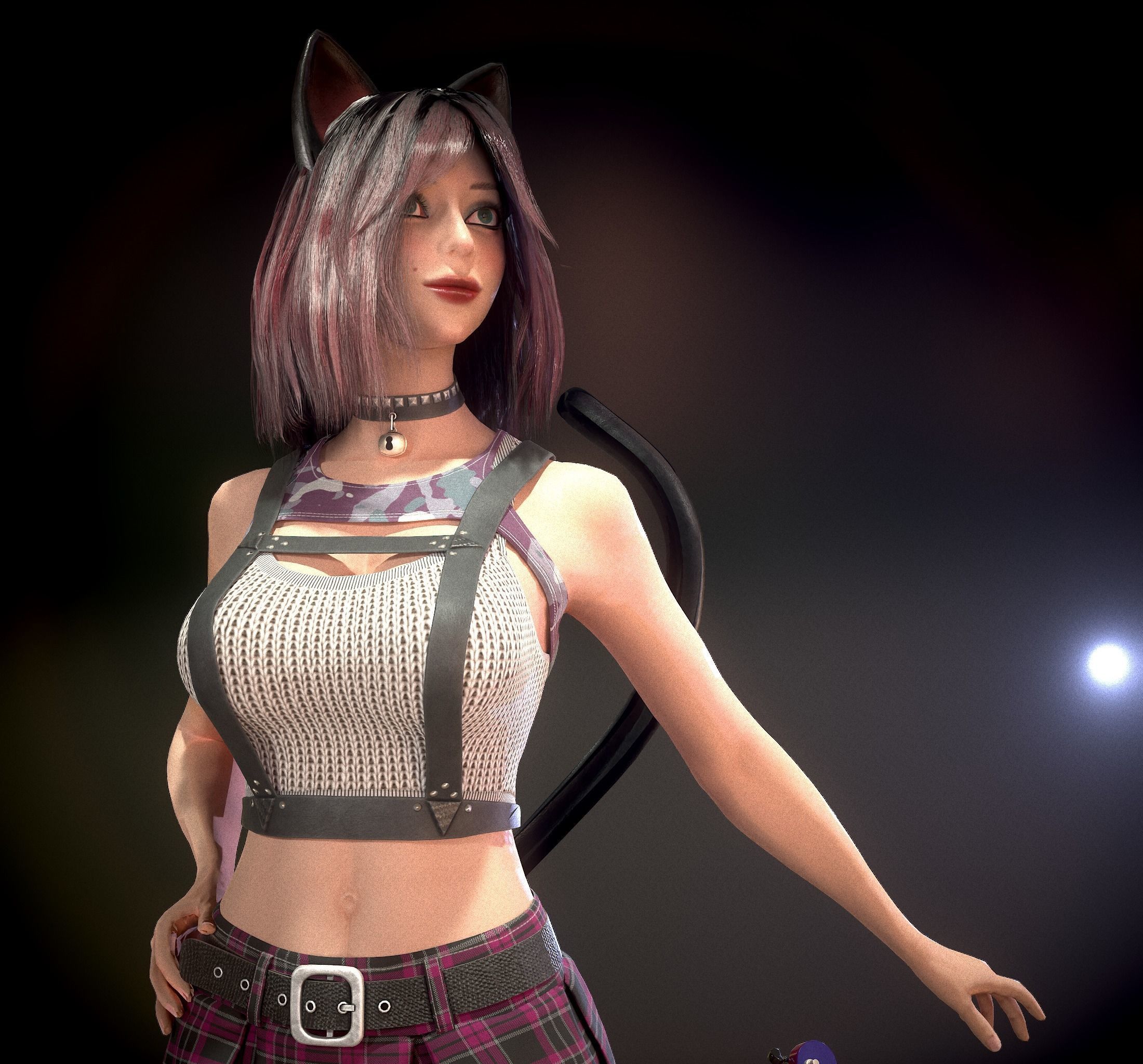 Rock Cat Girl  Low-poly 3D model_12