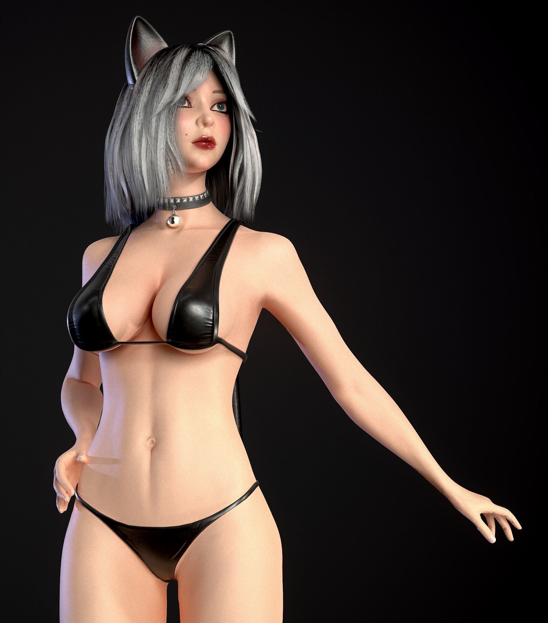 Rock Cat Girl  Low-poly 3D model_35