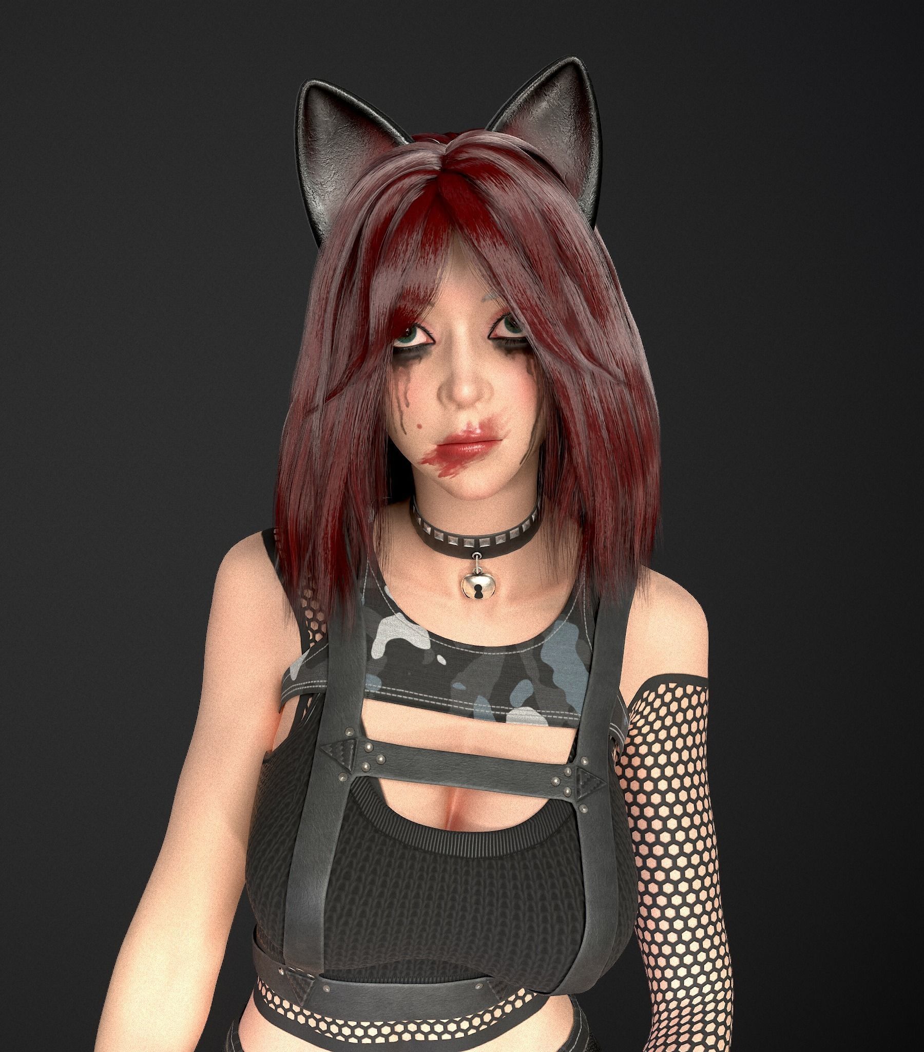 Rock Cat Girl  Low-poly 3D model_30