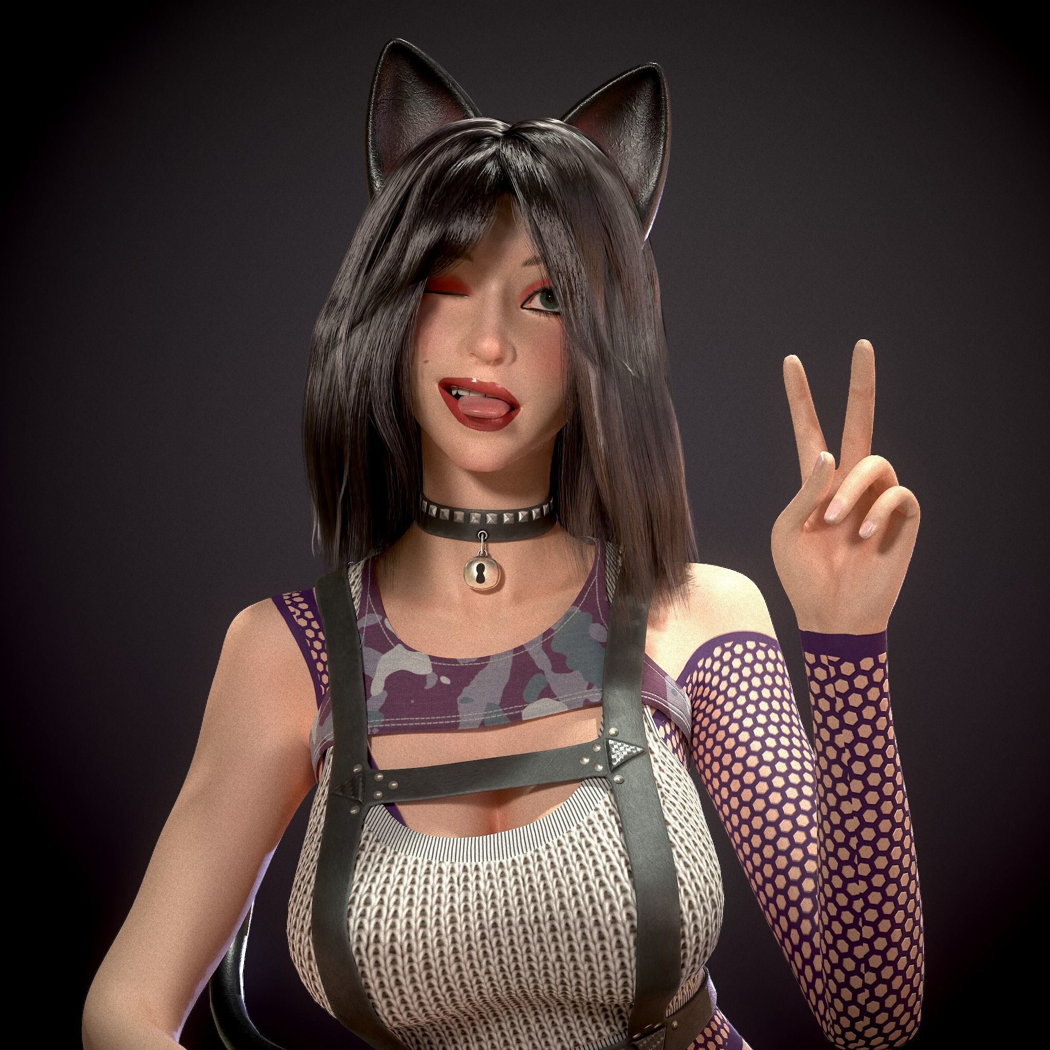 Rock Cat Girl  Low-poly 3D model_46