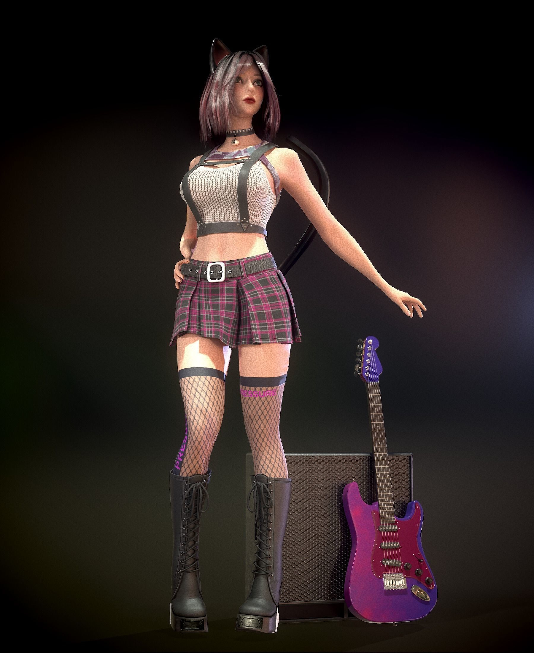 Rock Cat Girl  Low-poly 3D model_13