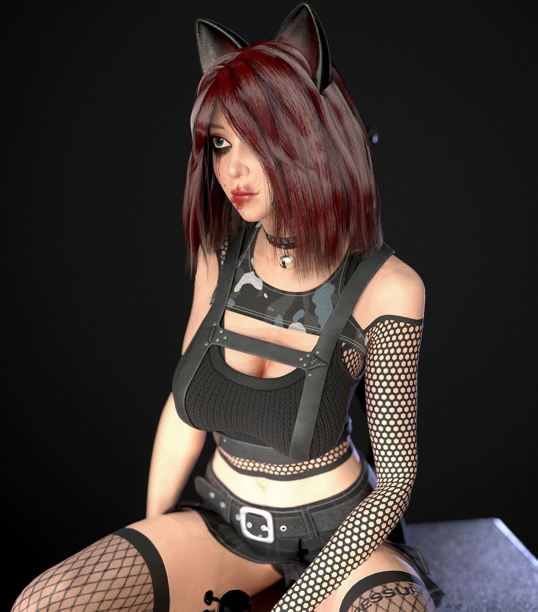 Rock Cat Girl  Low-poly 3D model_31