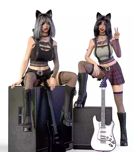 Rock Cat Girl  Low-poly 3D model
