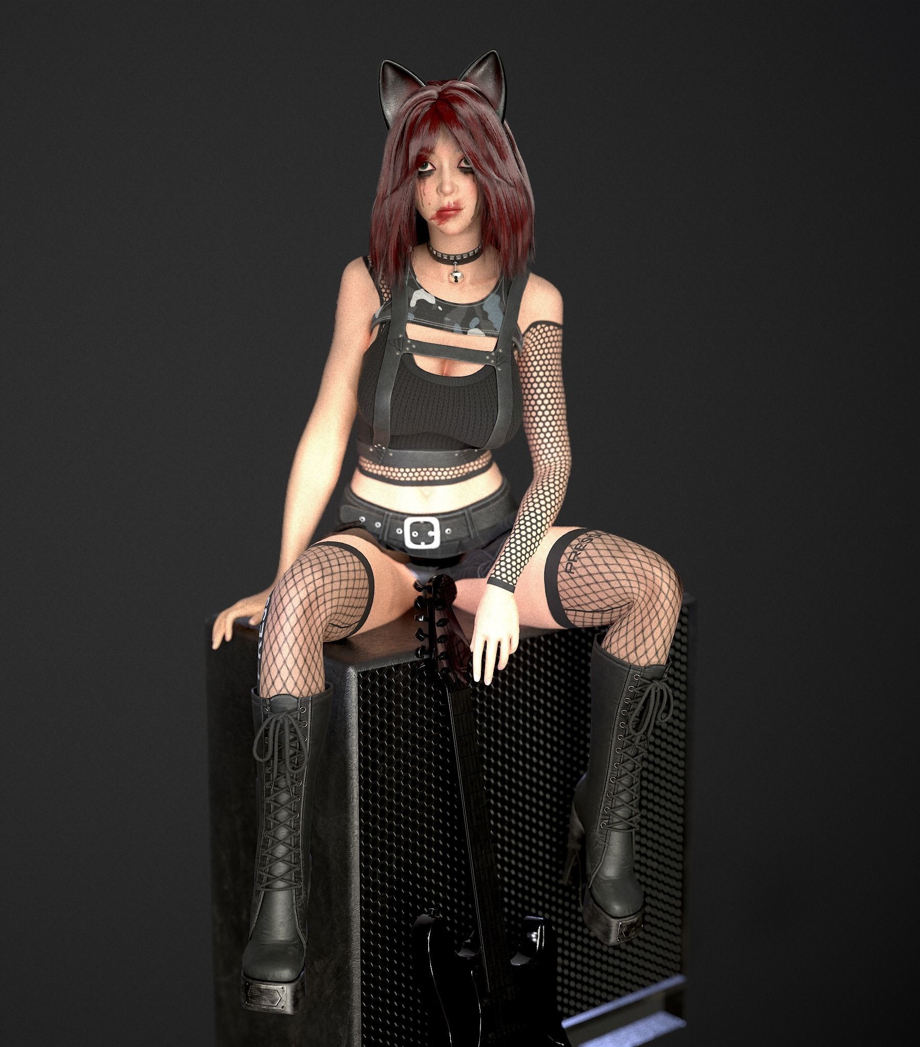 Rock Cat Girl  Low-poly 3D model_17