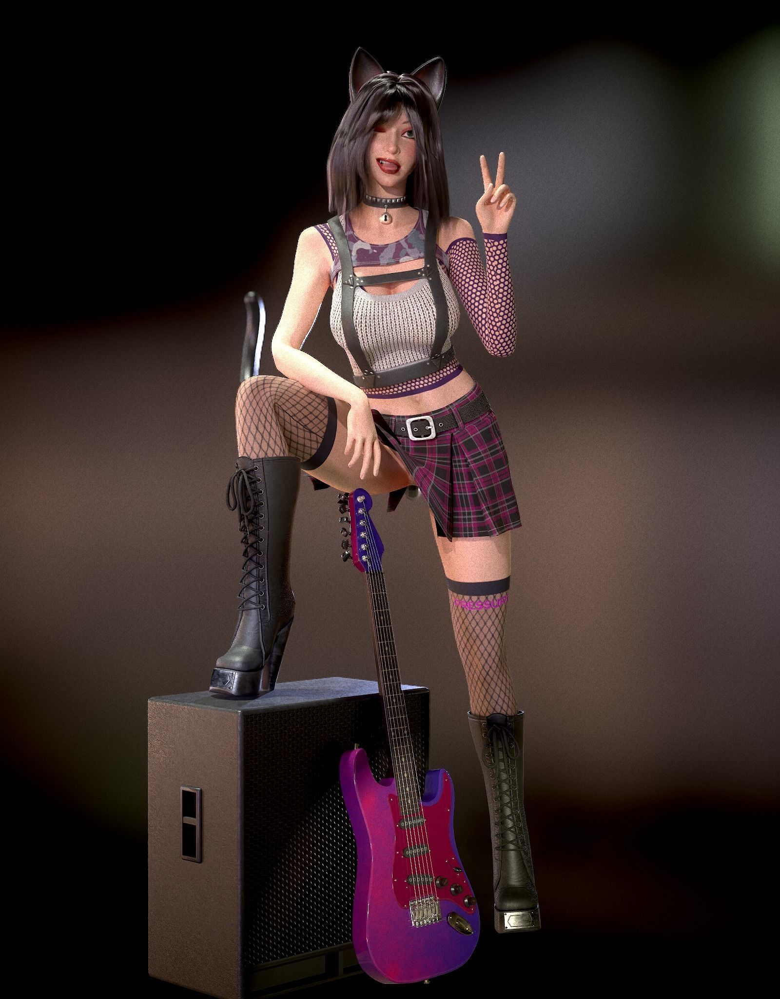 Rock Cat Girl  Low-poly 3D model_7