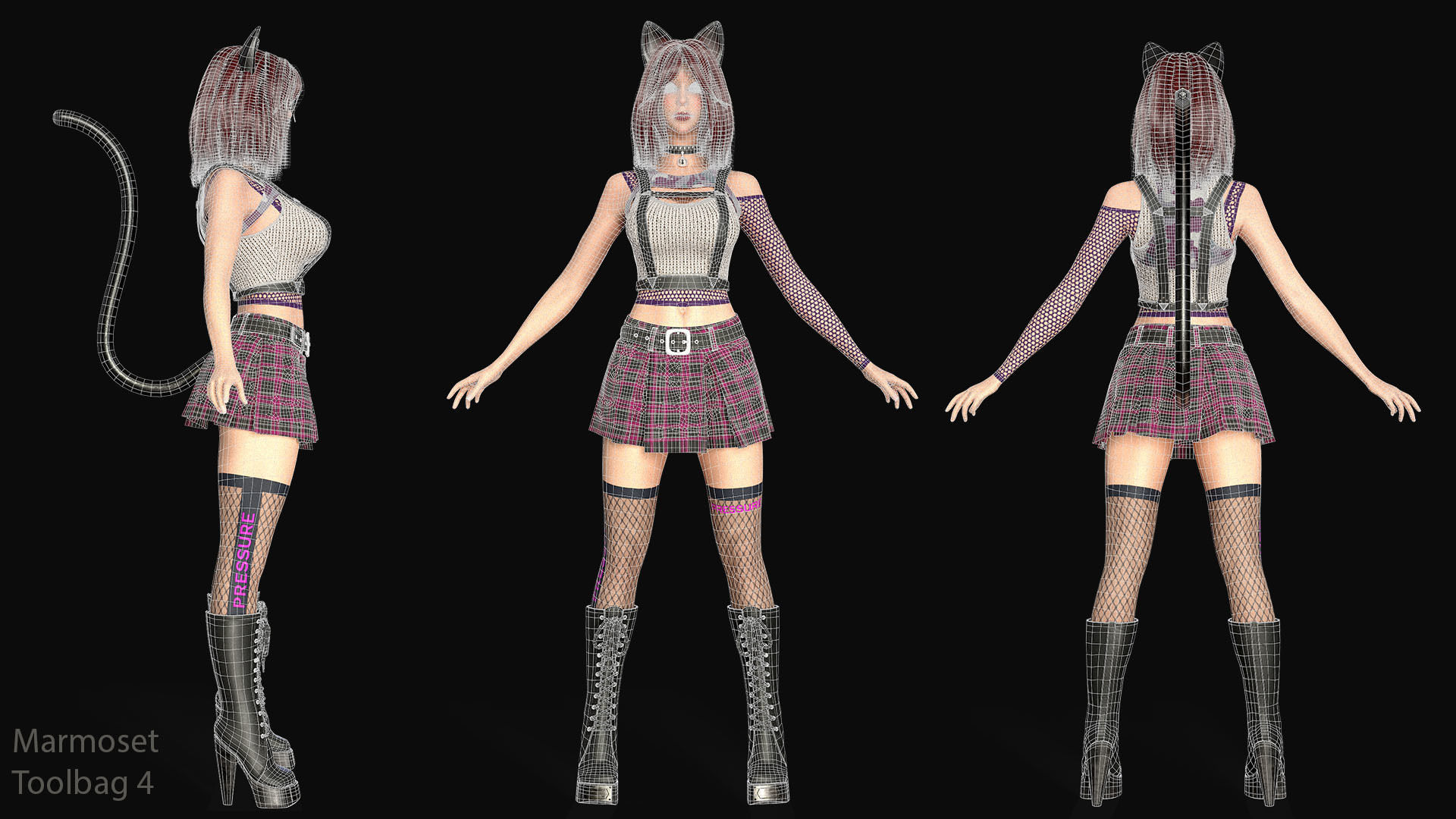 Rock Cat Girl  Low-poly 3D model_24