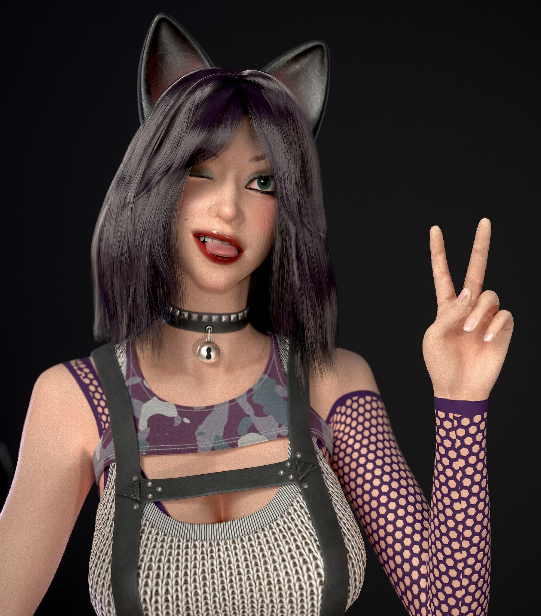 Rock Cat Girl  Low-poly 3D model_33