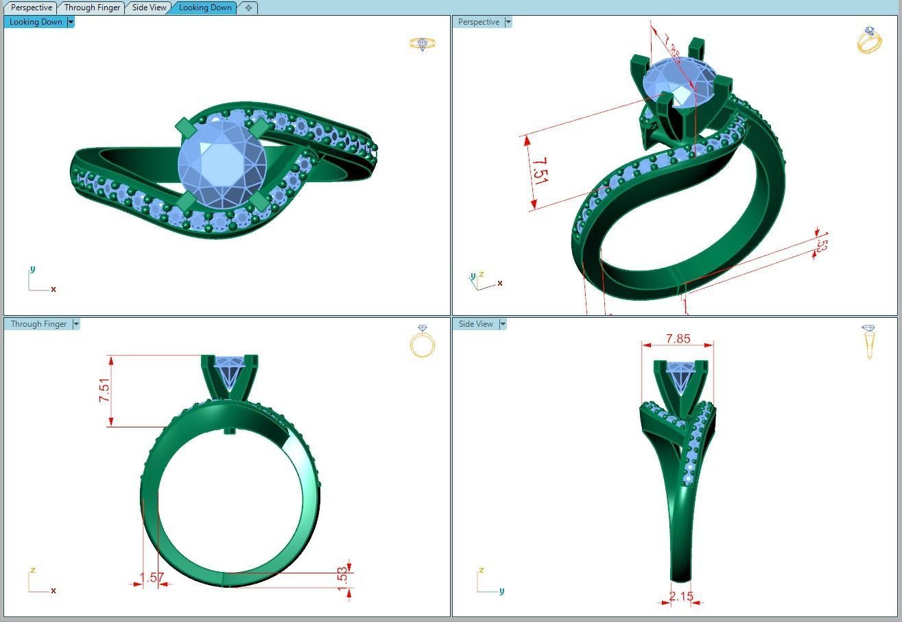 Ring162 gold engagement ring with diamonds 3D print model_5