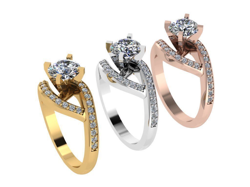 Ring162 gold engagement ring with diamonds 3D print model_4