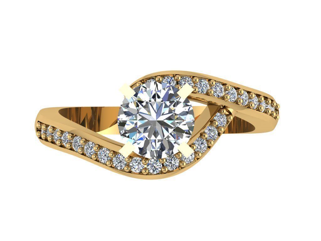 Ring162 gold engagement ring with diamonds 3D print model_1