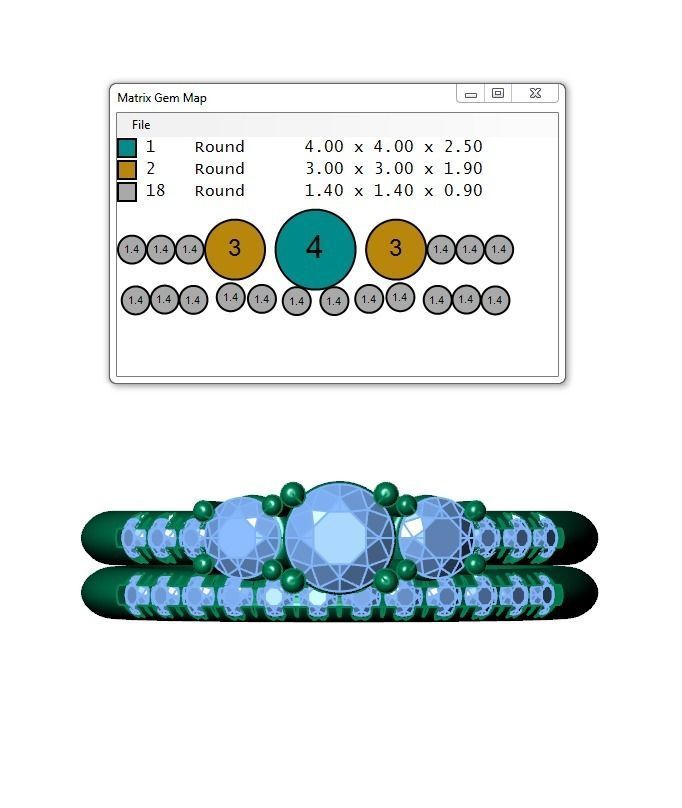 Ring163 three stone diamond engagement ring set gold 3D print model_6