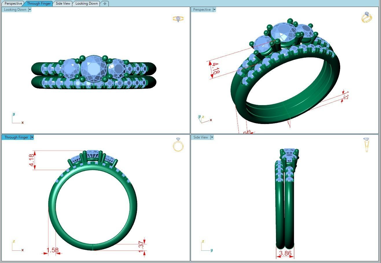 Ring163 three stone diamond engagement ring set gold 3D print model_5