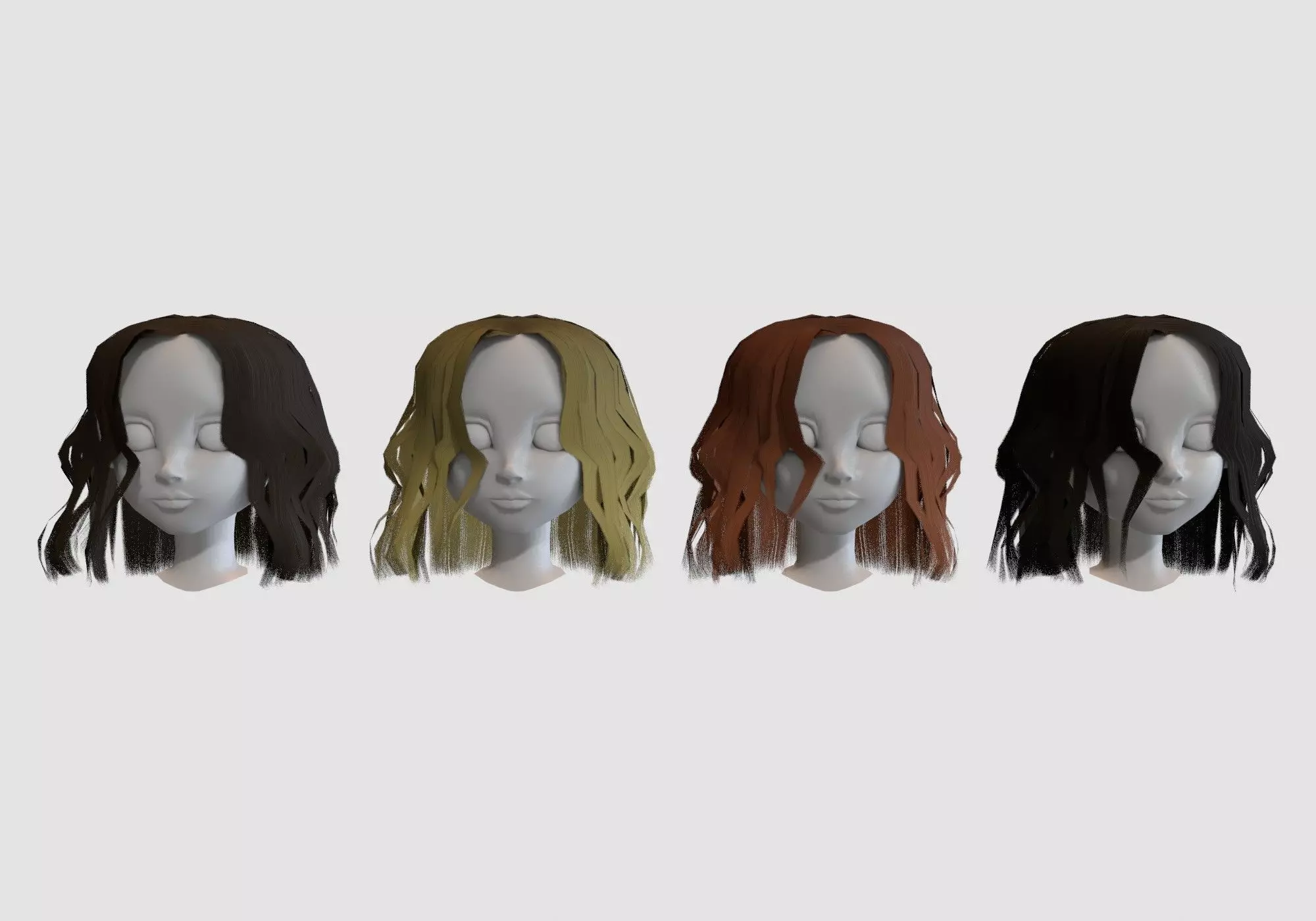 hairstyle in 4 colors Low-poly 3D model_0