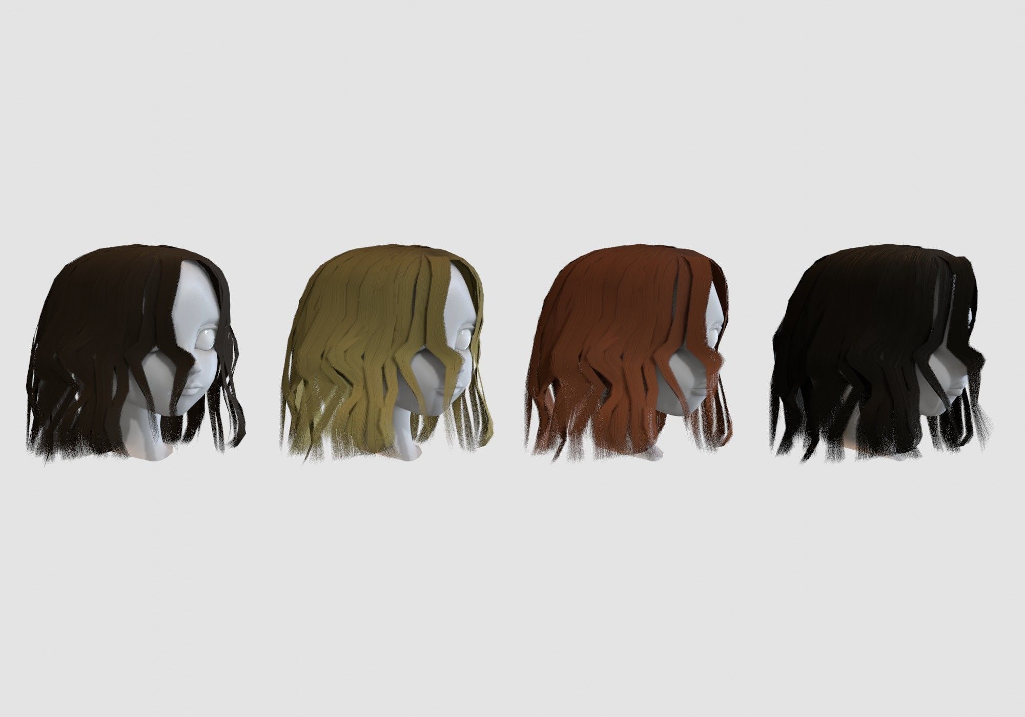 hairstyle in 4 colors Low-poly 3D model_1