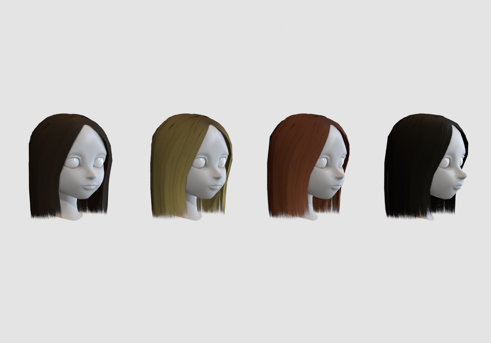 hairstyle in 4 colors Low-poly 3D model_1