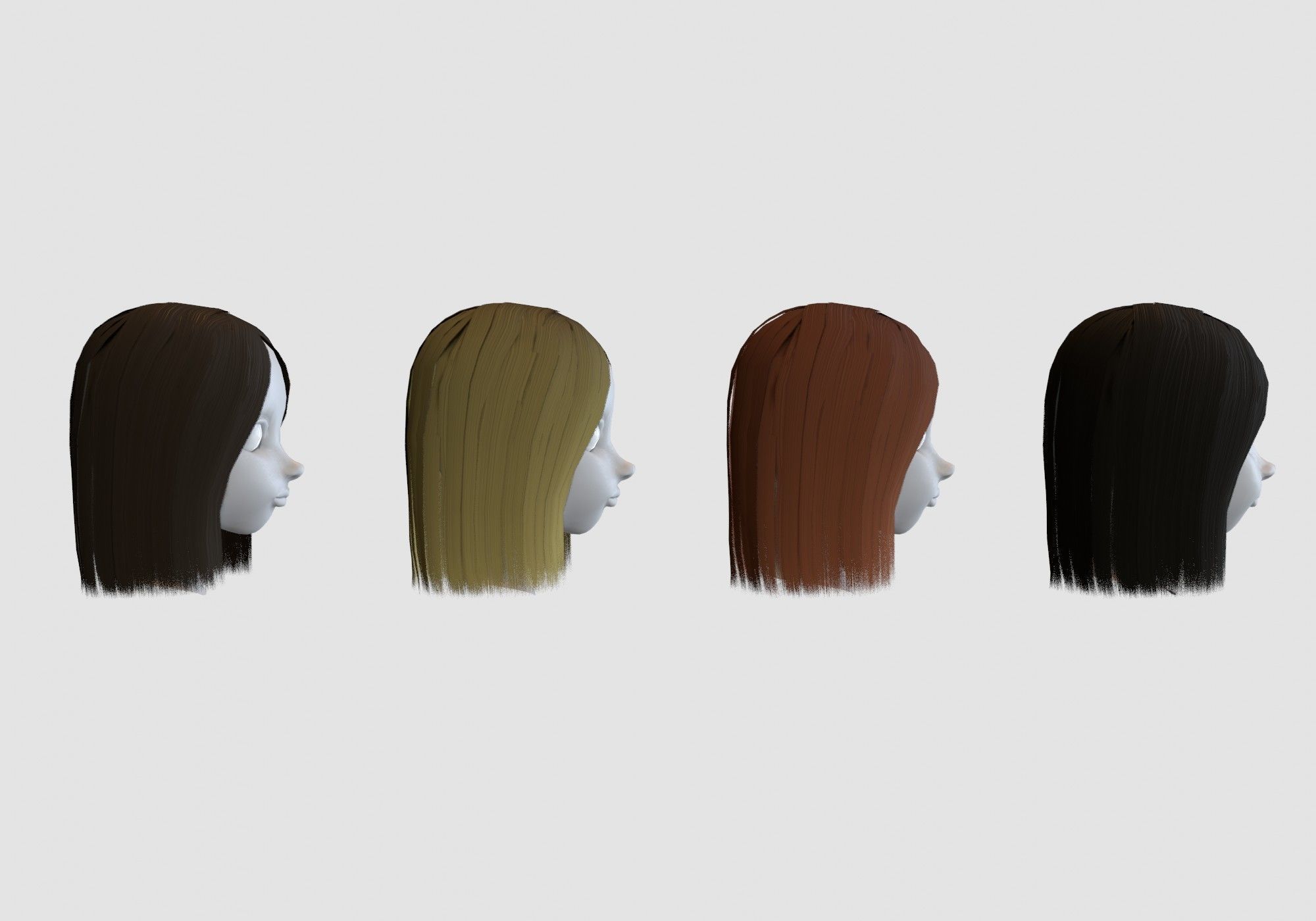 hairstyle in 4 colors Low-poly 3D model_2