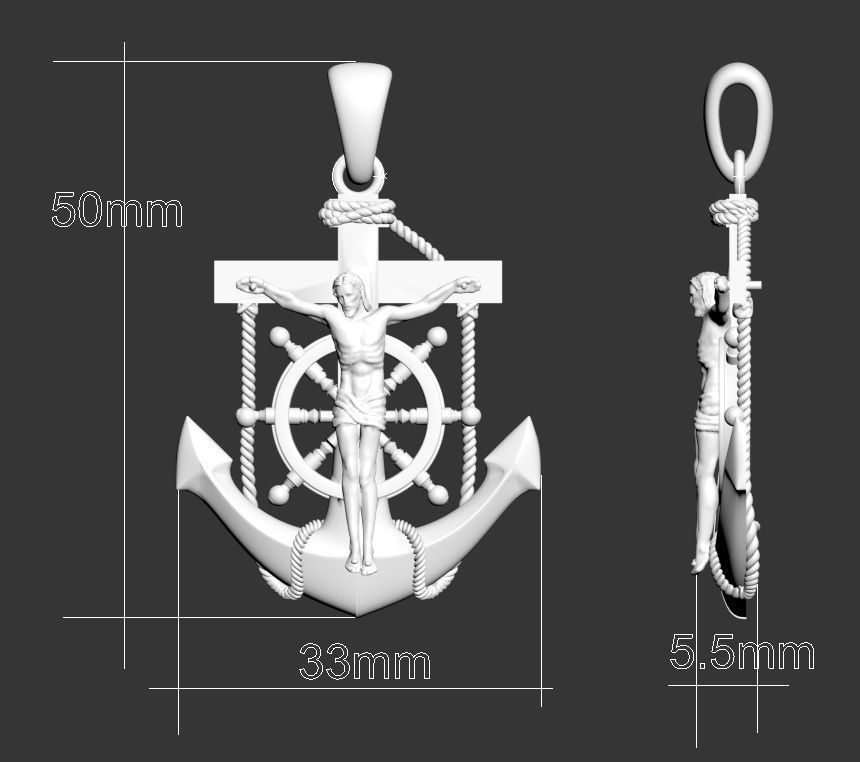 cross jesus on pendant 3D print model_3