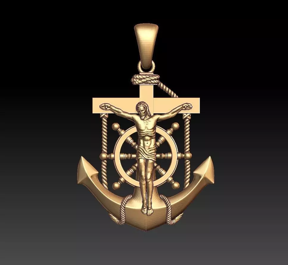 cross jesus on pendant 3D print model_0