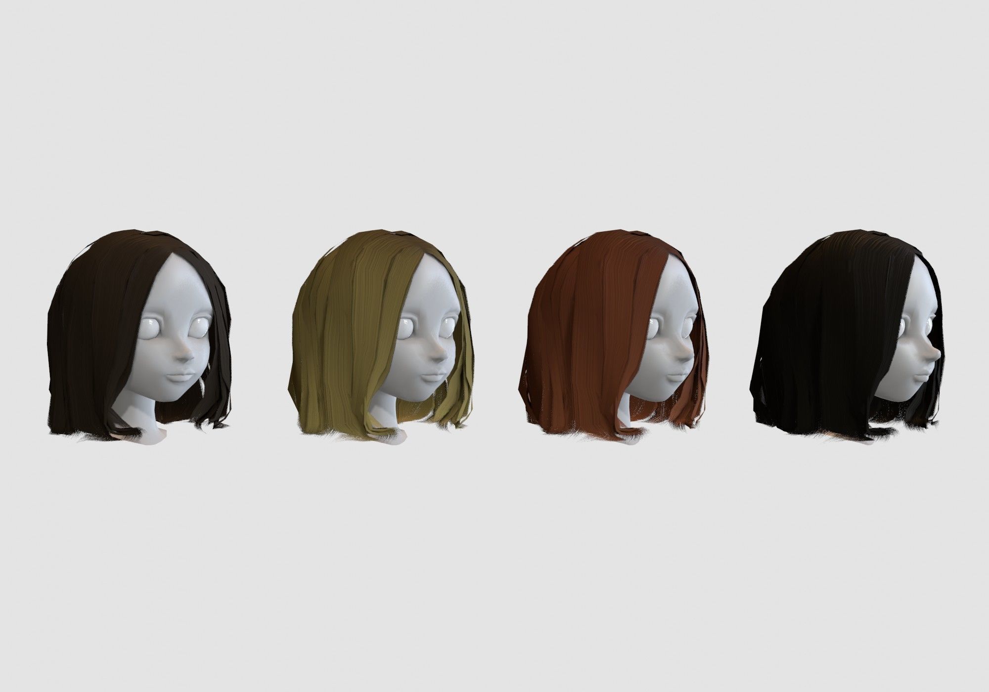 hairstyle in 4 colors Low-poly 3D model_1