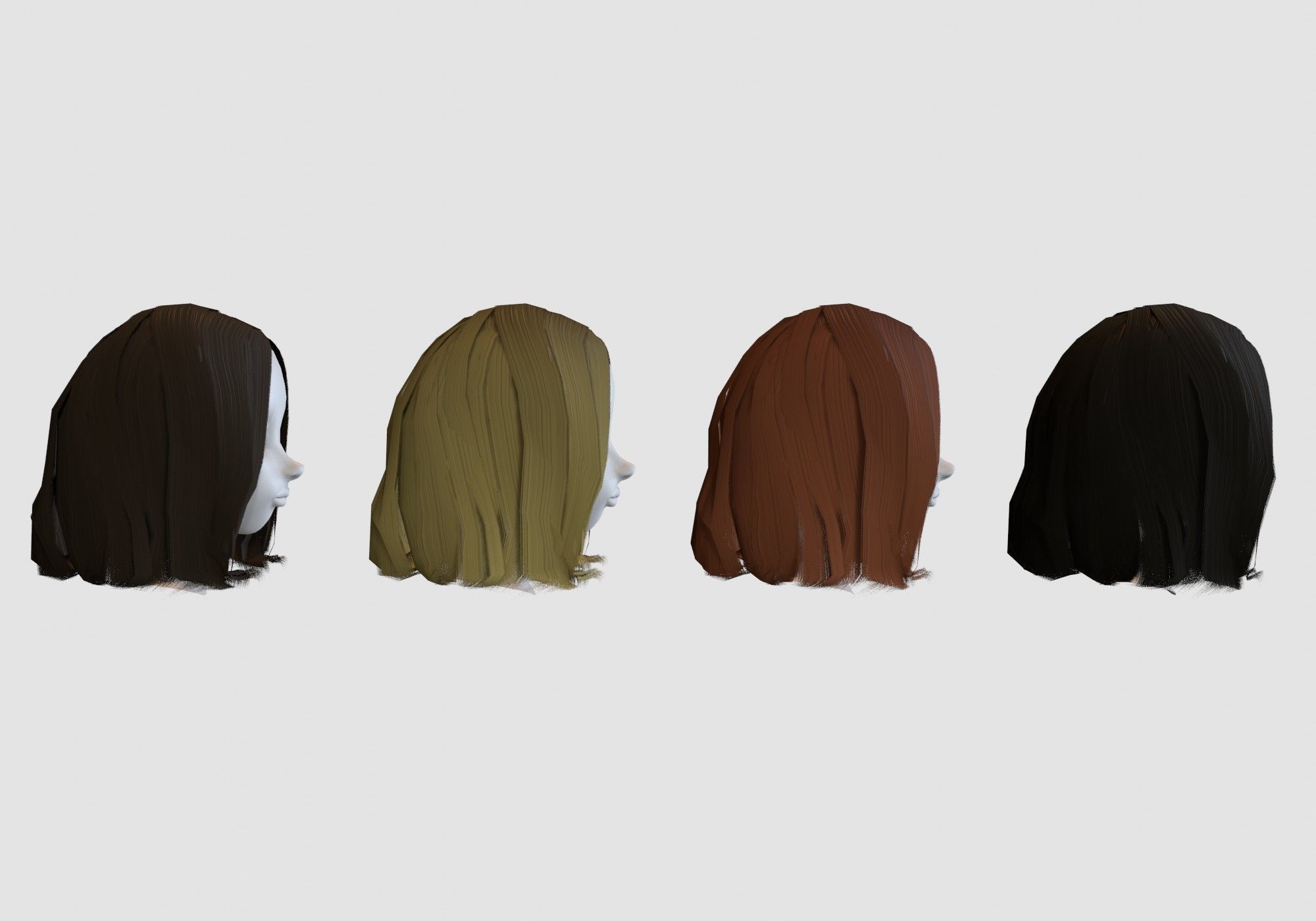 hairstyle in 4 colors Low-poly 3D model_2