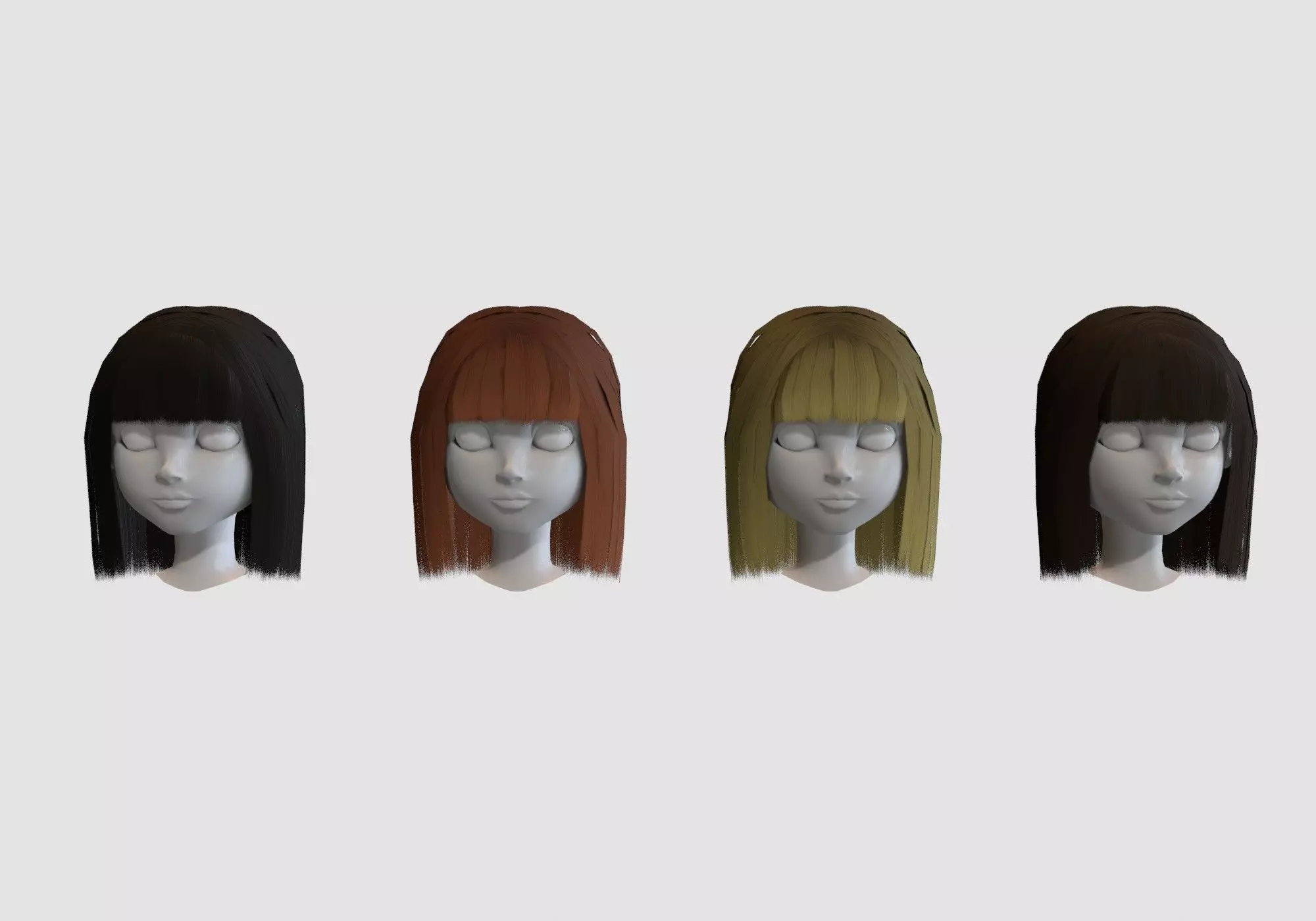 hairstyle in 4 colors Low-poly 3D model_0