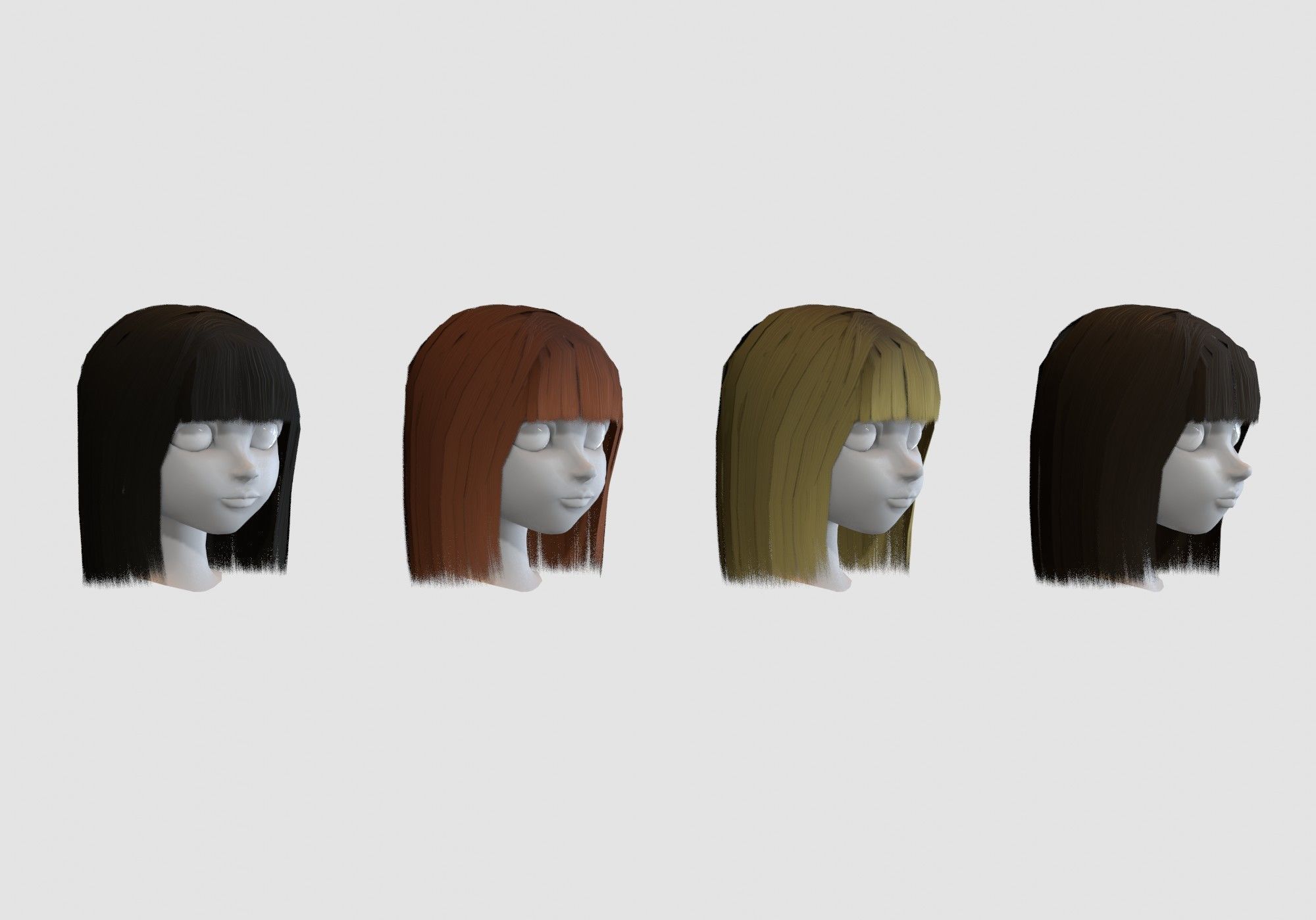 hairstyle in 4 colors Low-poly 3D model_1