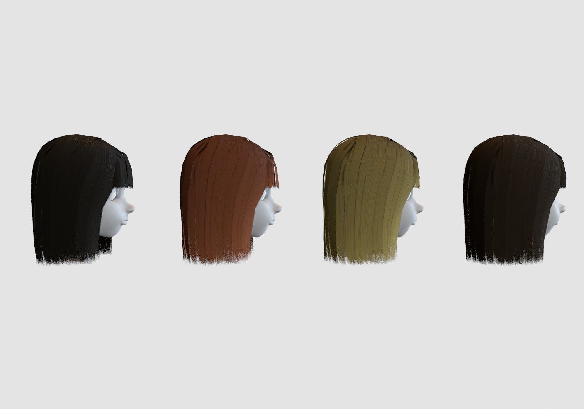 hairstyle in 4 colors Low-poly 3D model_2