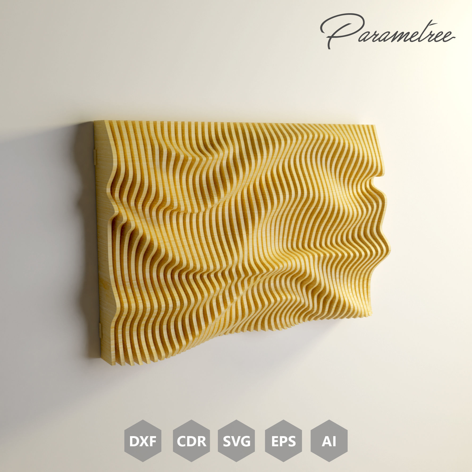 Parametric Wavy Wall Art  CNC Files for cutting DXF Files 3D print model_1