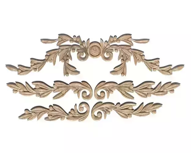 Cartouche-023 carved ornate scrolls and leaves 3D model