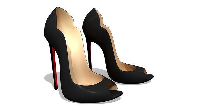 Black Leather Red Sole Peep Toe High Heels Low-poly 3D model