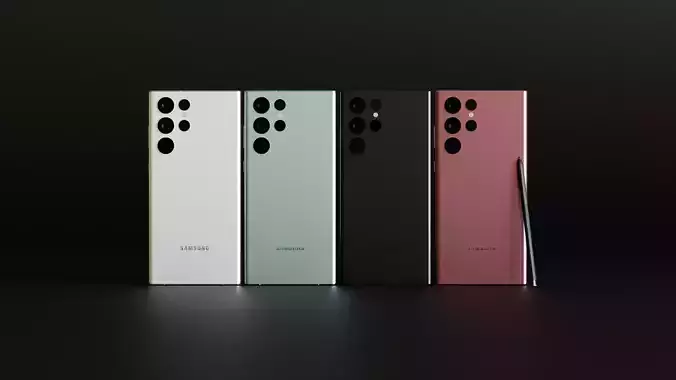 Samsung Galaxy S22 Ultra and S Pen in all Colors 3D model