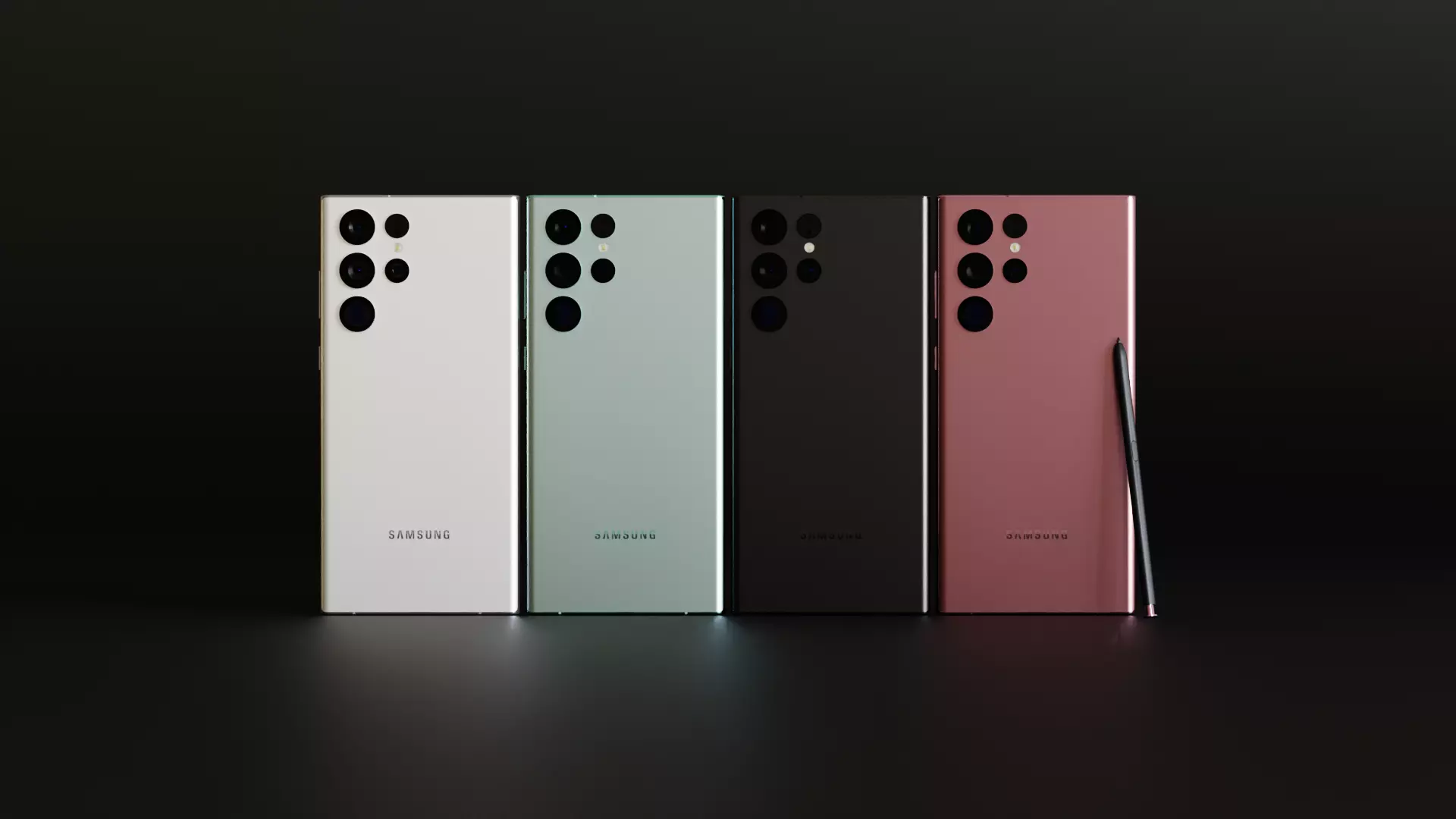 Samsung Galaxy S22 Ultra and S Pen in all Colors 3D model_0