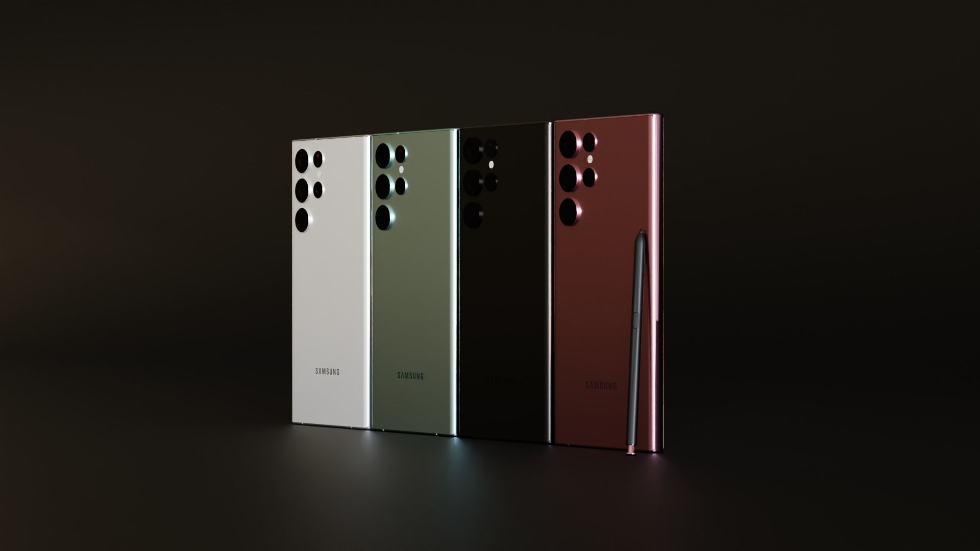 Samsung Galaxy S22 Ultra and S Pen in all Colors 3D model_4
